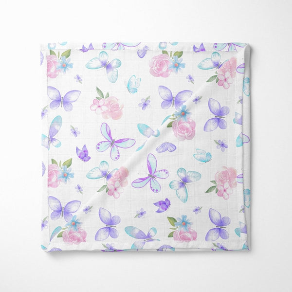 Butterfly Floral Muslin Blanket - Butterfly Floral, gender_girl, Theme_Butterfly