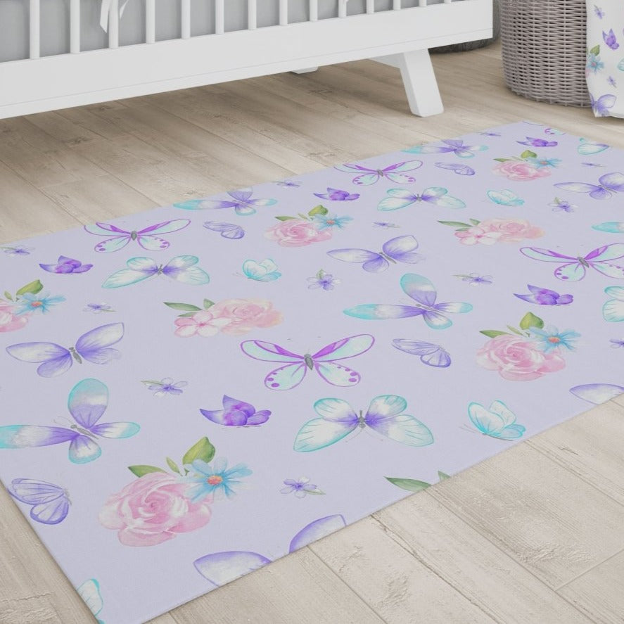 Butterfly Floral Nursery Rug - Butterfly Floral, gender_girl, Theme_Butterfly