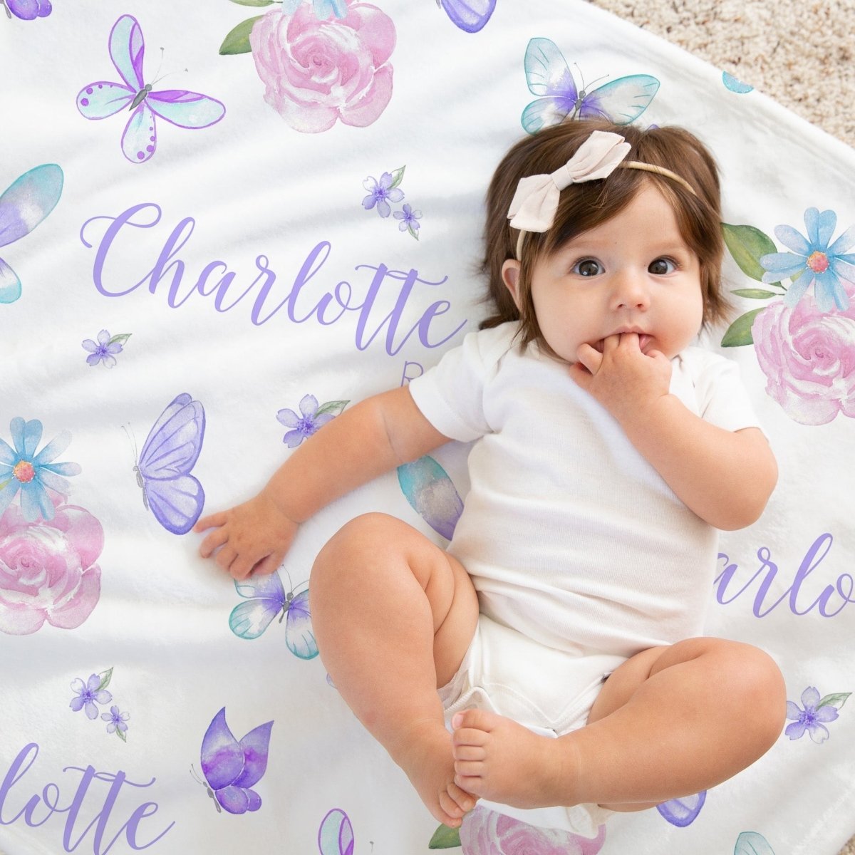 Butterfly Floral Personalized Baby Blanket - Butterfly Floral, gender_girl, Personalized_Yes