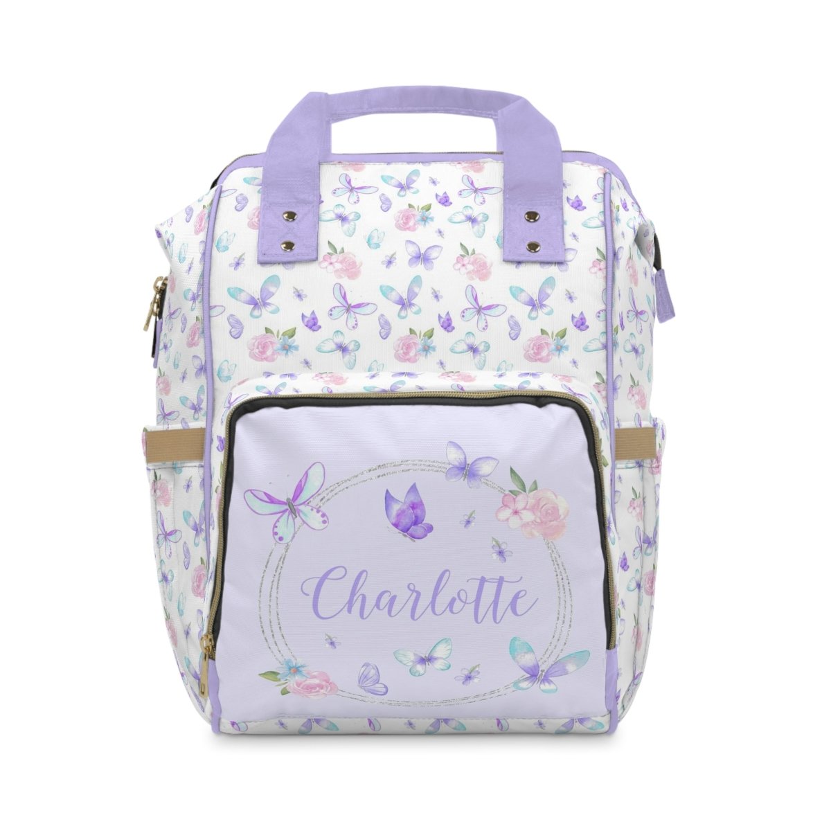 Butterfly Floral Personalized Backpack Diaper Bag - Butterfly Floral, gender_girl, text