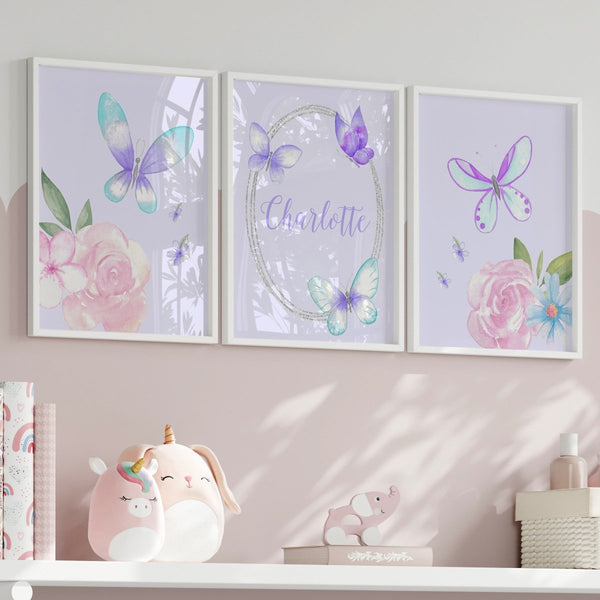 Butterfly Floral Personalized Nursery Art - Butterfly Floral, gender_girl, text