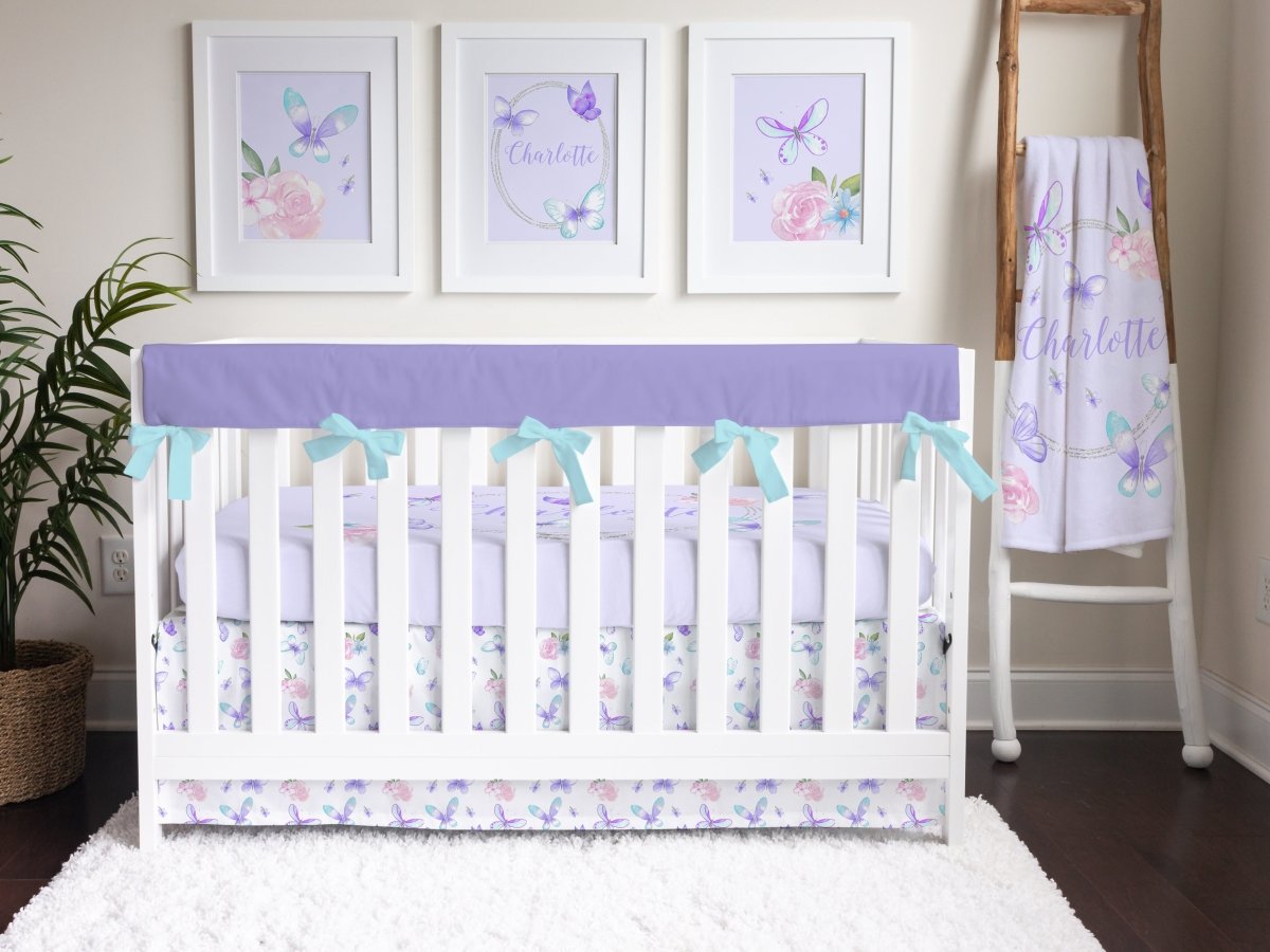 Butterfly Floral Solid Purple Crib Rail Guards - Butterfly Floral, gender_girl, Theme_Butterfly