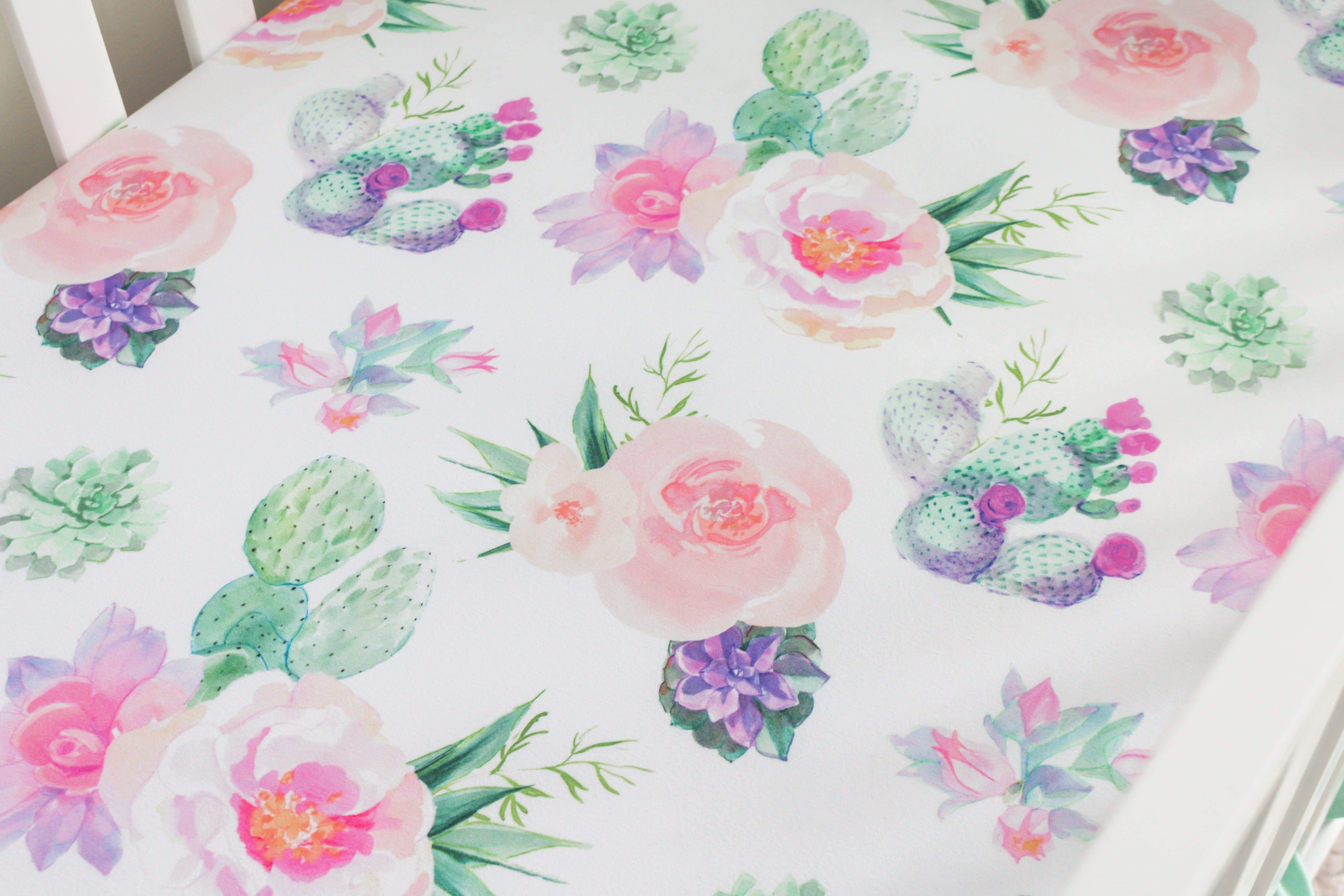 Cactus Floral Crib Sheet - gender_girl, Theme_Floral, Theme_Southwestern