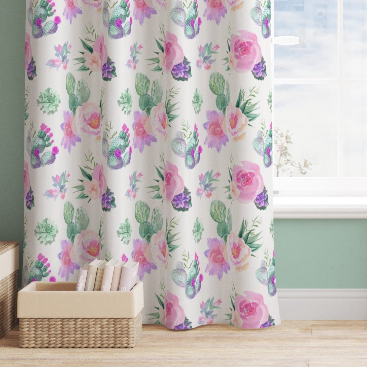 Cactus Floral Curtain Panel - Cactus Floral, gender_girl, Theme_Floral