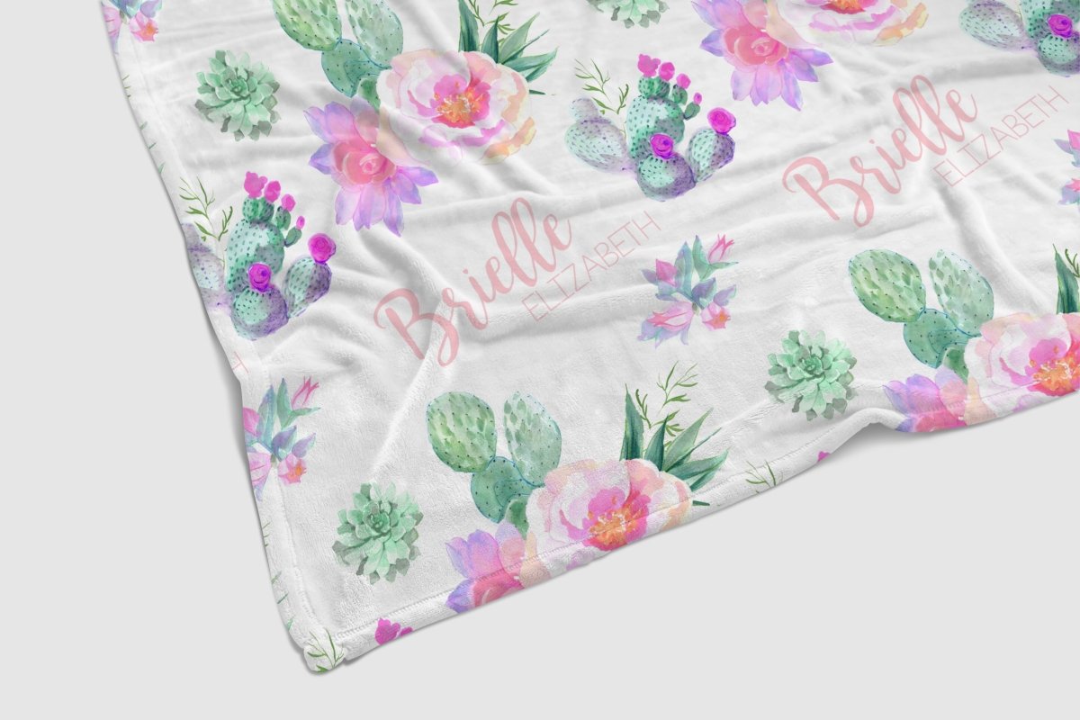 Cactus Floral Personalized Baby Blanket - Cactus Floral, gender_girl, Personalized_Yes