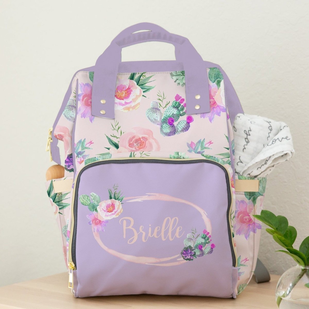 Cactus Floral Personalized Backpack Diaper Bag - Cactus Floral, gender_girl, text