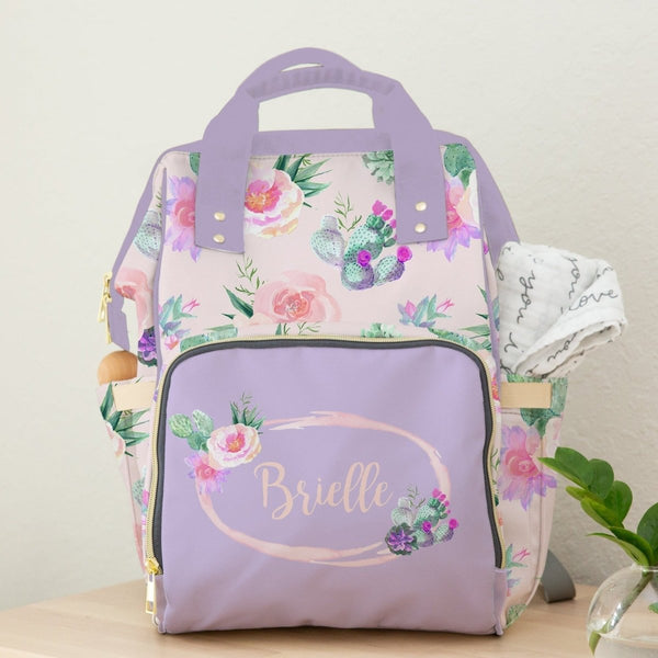 Cactus Floral Personalized Backpack Diaper Bag - Backpack