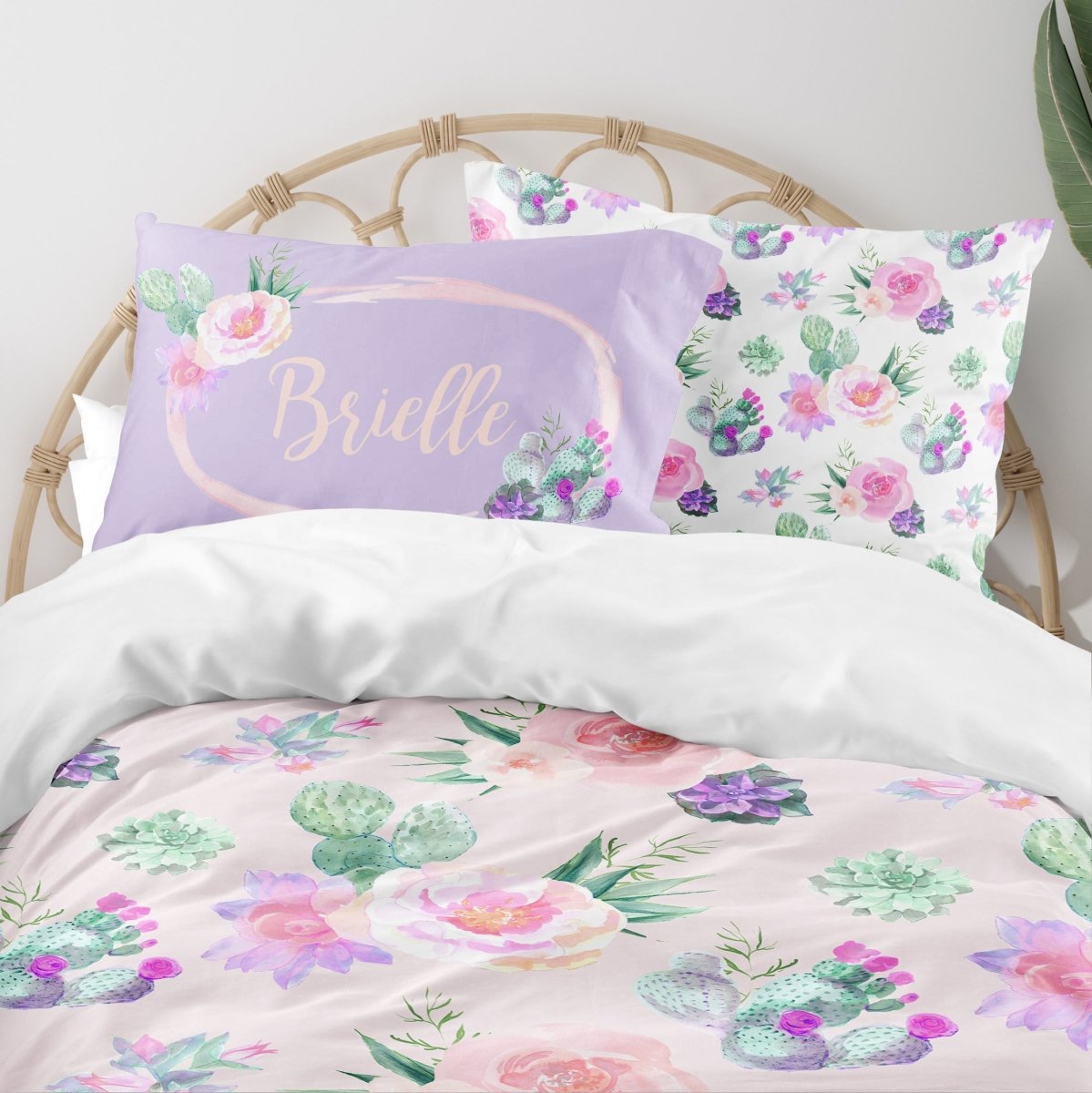 Cactus Floral Personalized Kids Bedding Set (Comforter or Duvet Cover) - Cactus Floral, gender_girl, text