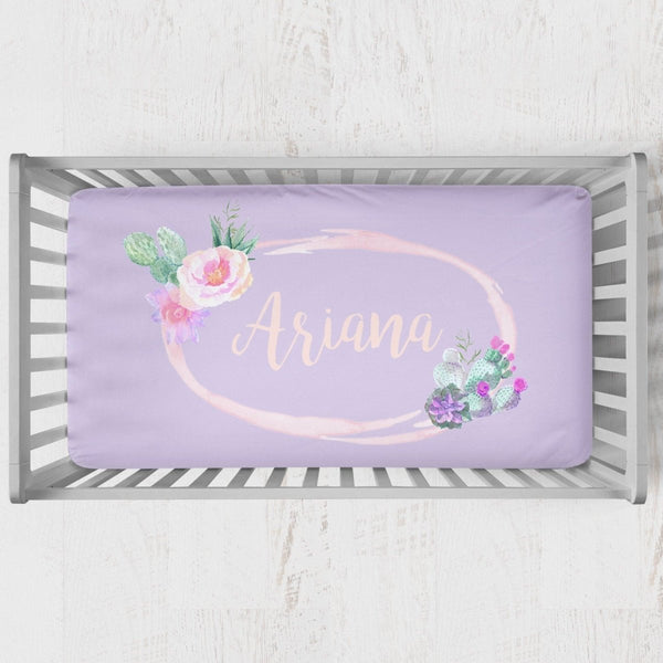 Cactus Floral Personalized Crib Sheet - gender_girl, Personalized_Yes, text