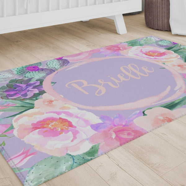 Cactus Floral Personalized Nursery Rug - Cactus Floral, gender_girl, text
