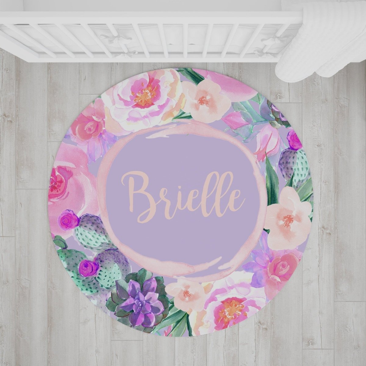 Cactus Floral Personalized Nursery Rug - Cactus Floral, gender_girl, text