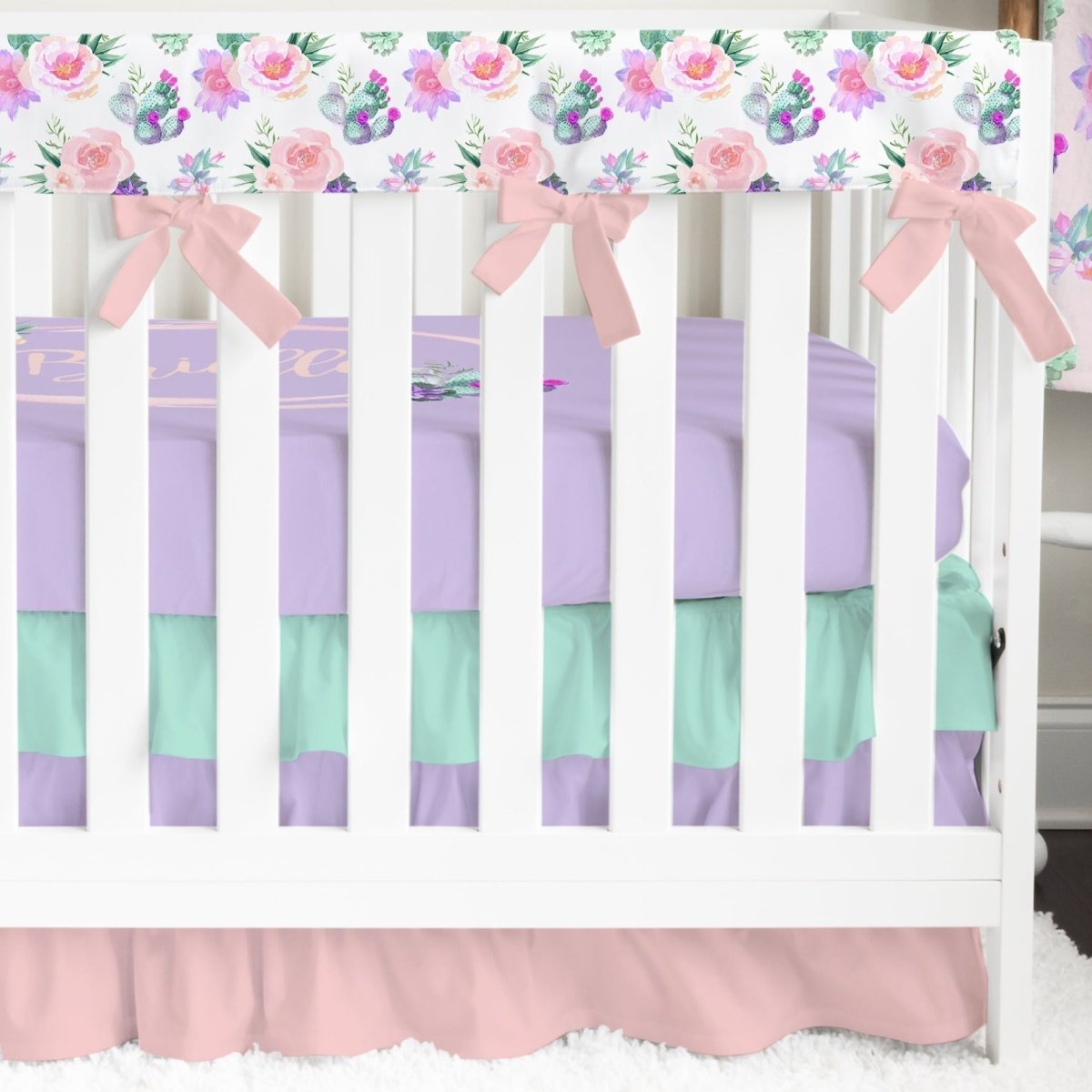 Cactus Floral Ruffled Crib Bedding - Cactus Floral, gender_girl, text