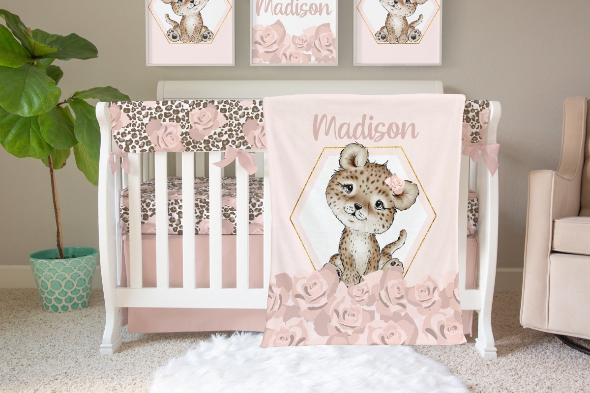 Cheetah Floral Solid Pink Crib Skirt - Cheetah Floral, gender_girl, Theme_Floral