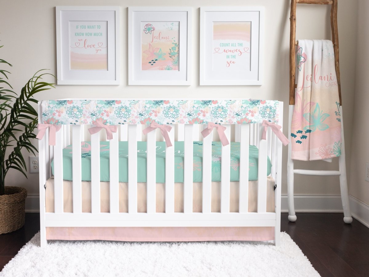 Coral Waves Crib Rail Guards - Coral Waves, gender_girl, Theme_Floral