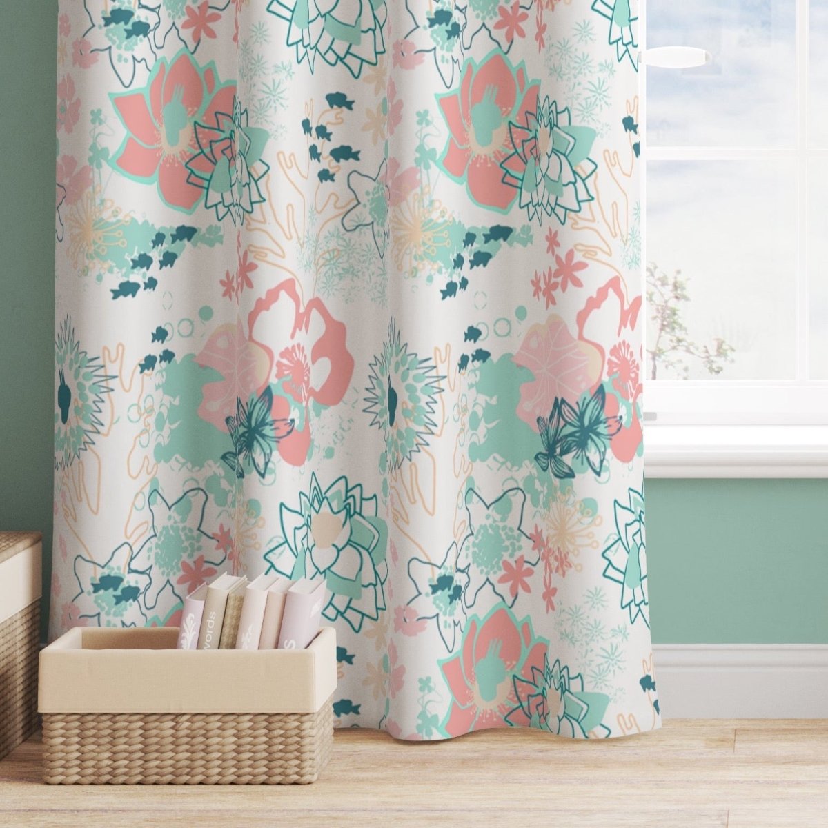 Coral Waves Curtain Panel - Coral Waves, gender_girl, Theme_Floral
