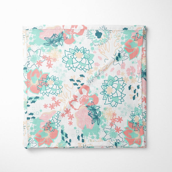 Coral Waves Muslin Blanket - Coral Waves, gender_girl, Theme_Floral