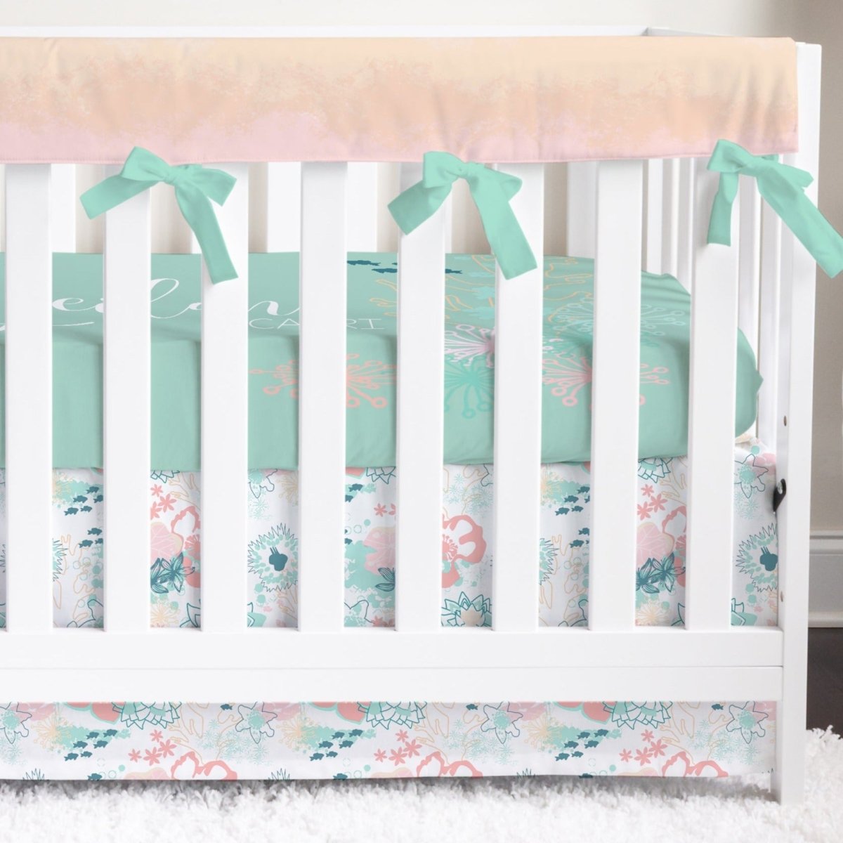 Coral Waves Ombre Crib Bedding - Coral Waves, gender_girl, text