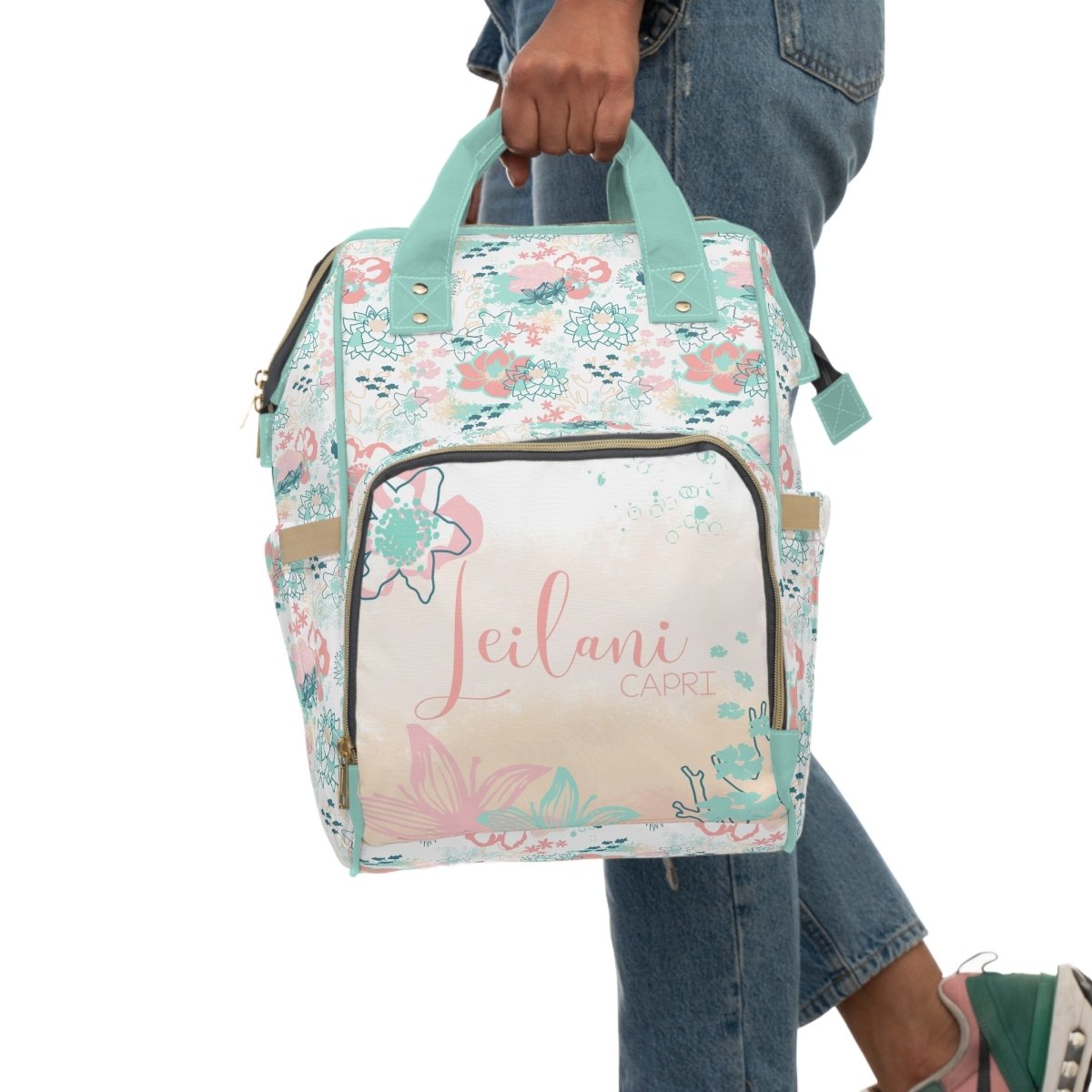 Coral Waves Personalized Backpack Diaper Bag - Coral Waves, gender_girl, text