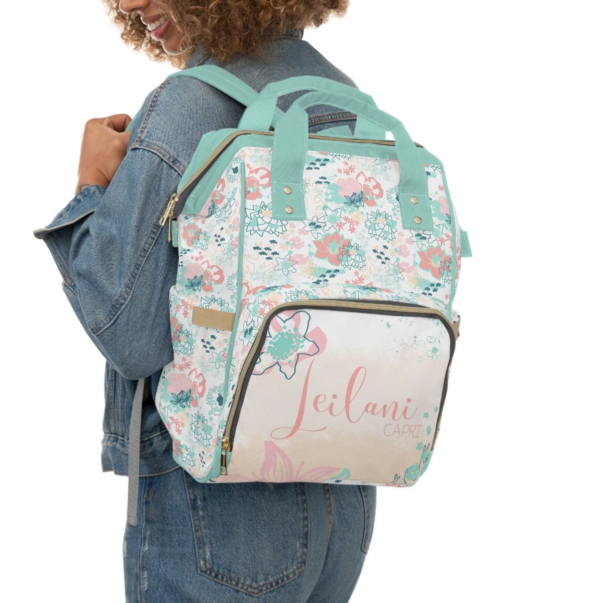 Coral Waves Personalized Backpack Diaper Bag - Coral Waves, gender_girl, text