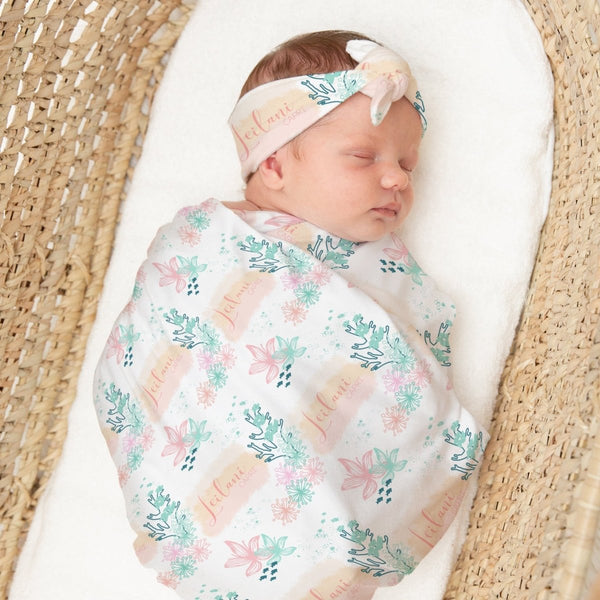 Coral Waves Personalized Swaddle Blanket Set - Coral Waves, gender_girl, text