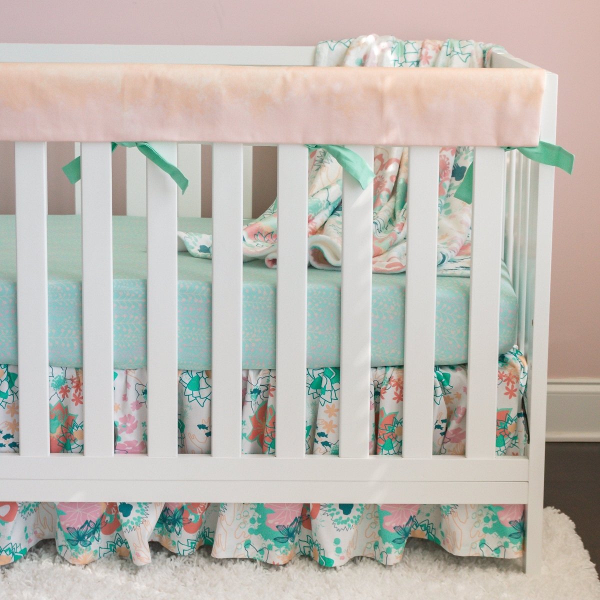 Coral Waves Rail Guard Crib Bedding - Coral Waves, gender_girl, Theme_Floral