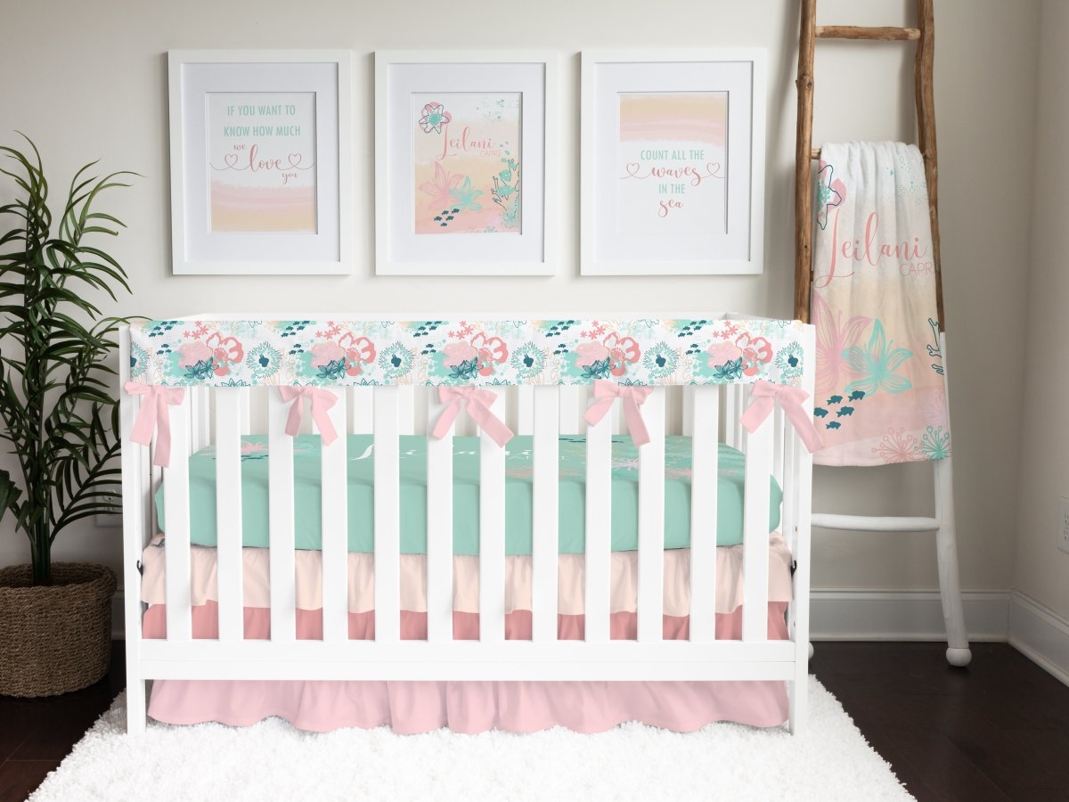 Coral Waves Ruffled Crib Bedding - Coral Waves, gender_girl, text