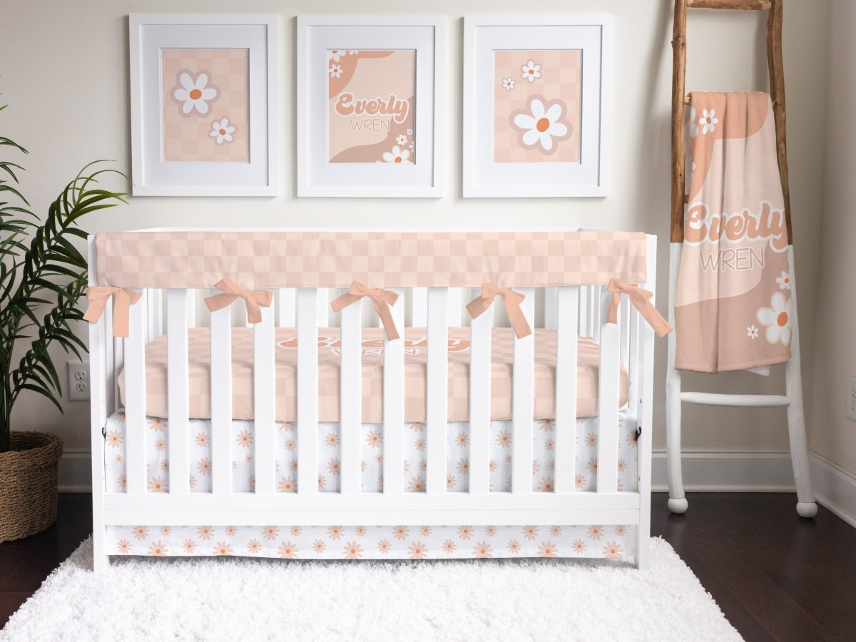 Daisy Checkered Crib Rail Guards - Daisy, gender_girl, Theme_Floral