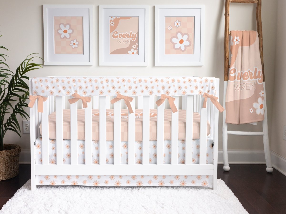 Daisy Floral on White Crib Rail Guards - Girl Rail Guards