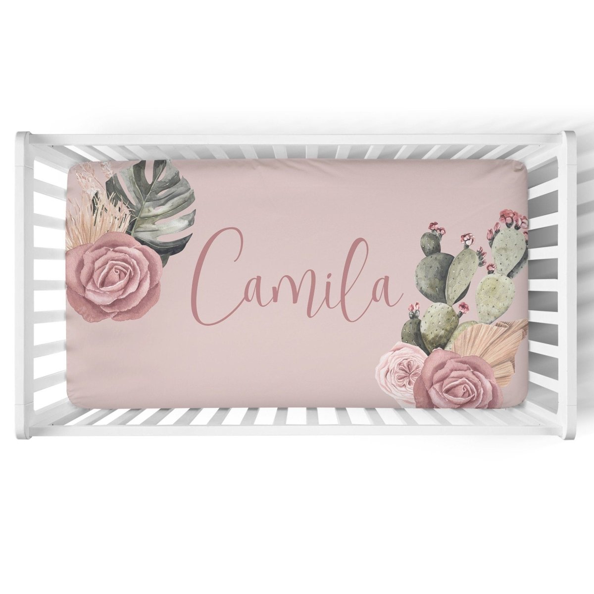 Desert Rose Personalized Crib Sheet - gender_girl, Personalized_Yes, text