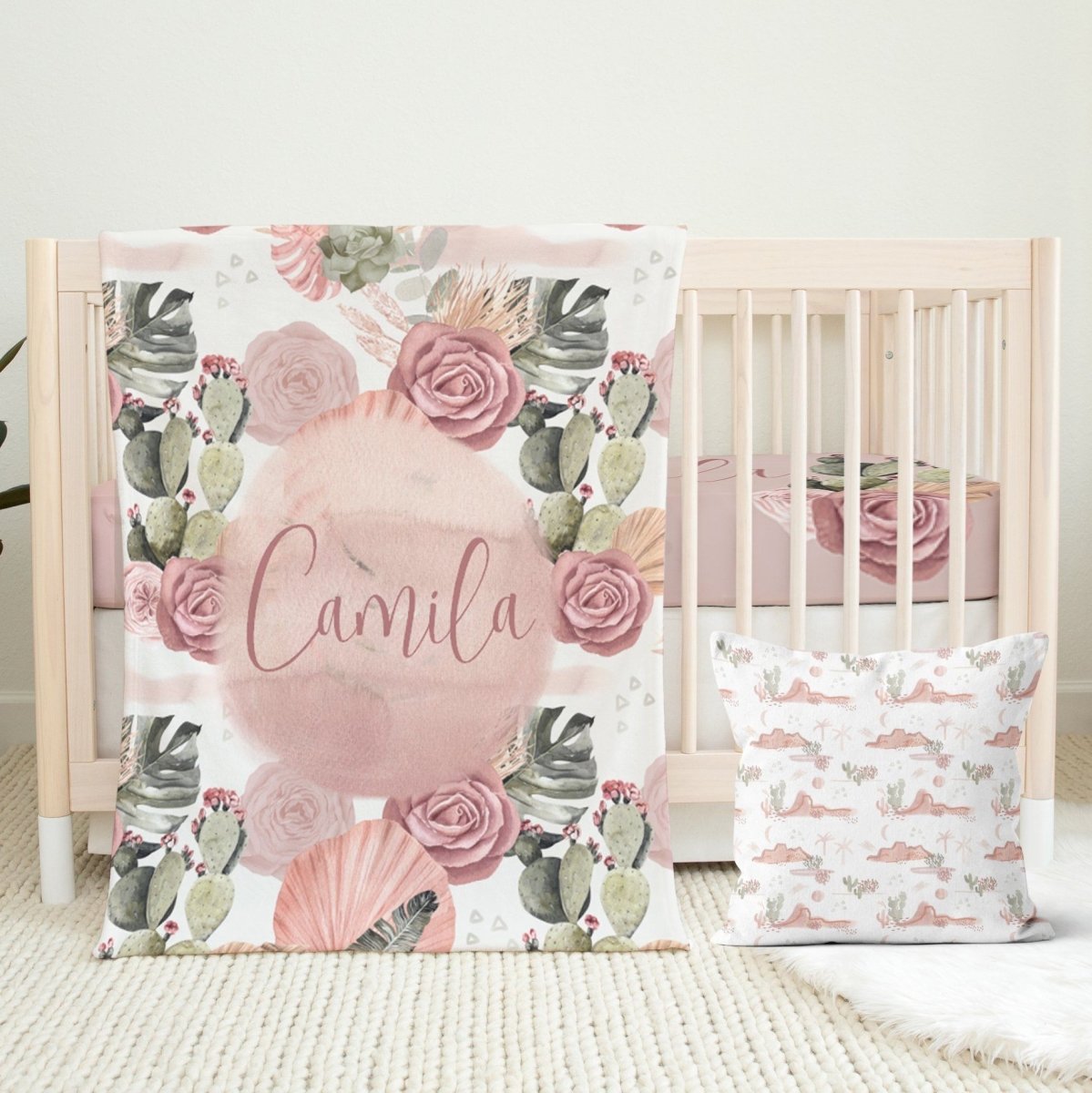 Desert Rose Personalized Crib Sheet - gender_girl, Personalized_Yes, text