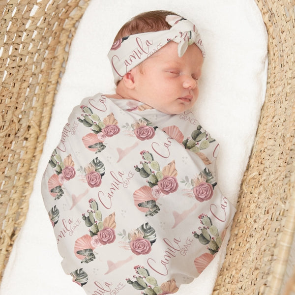 Desert Rose Personalized Swaddle Blanket Set - Desert Rose, gender_girl, text