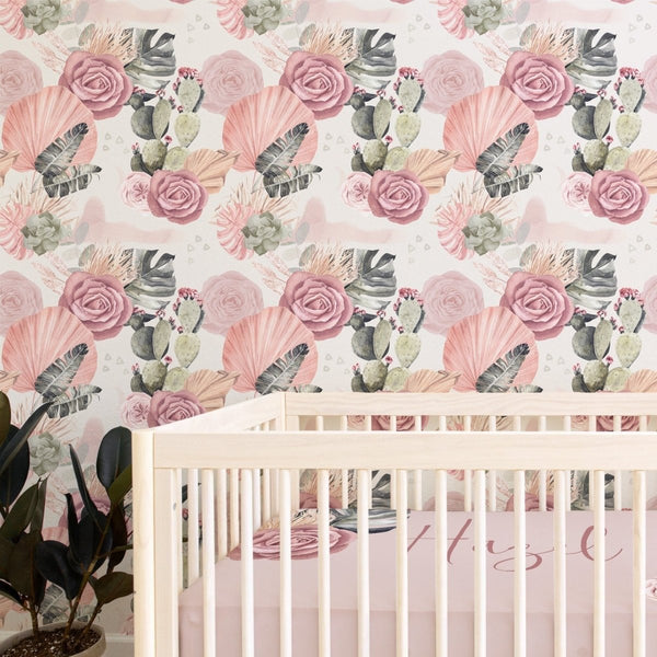Desert Rose Peel & Stick Wallpaper - Desert Rose, gender_girl, Theme_Boho