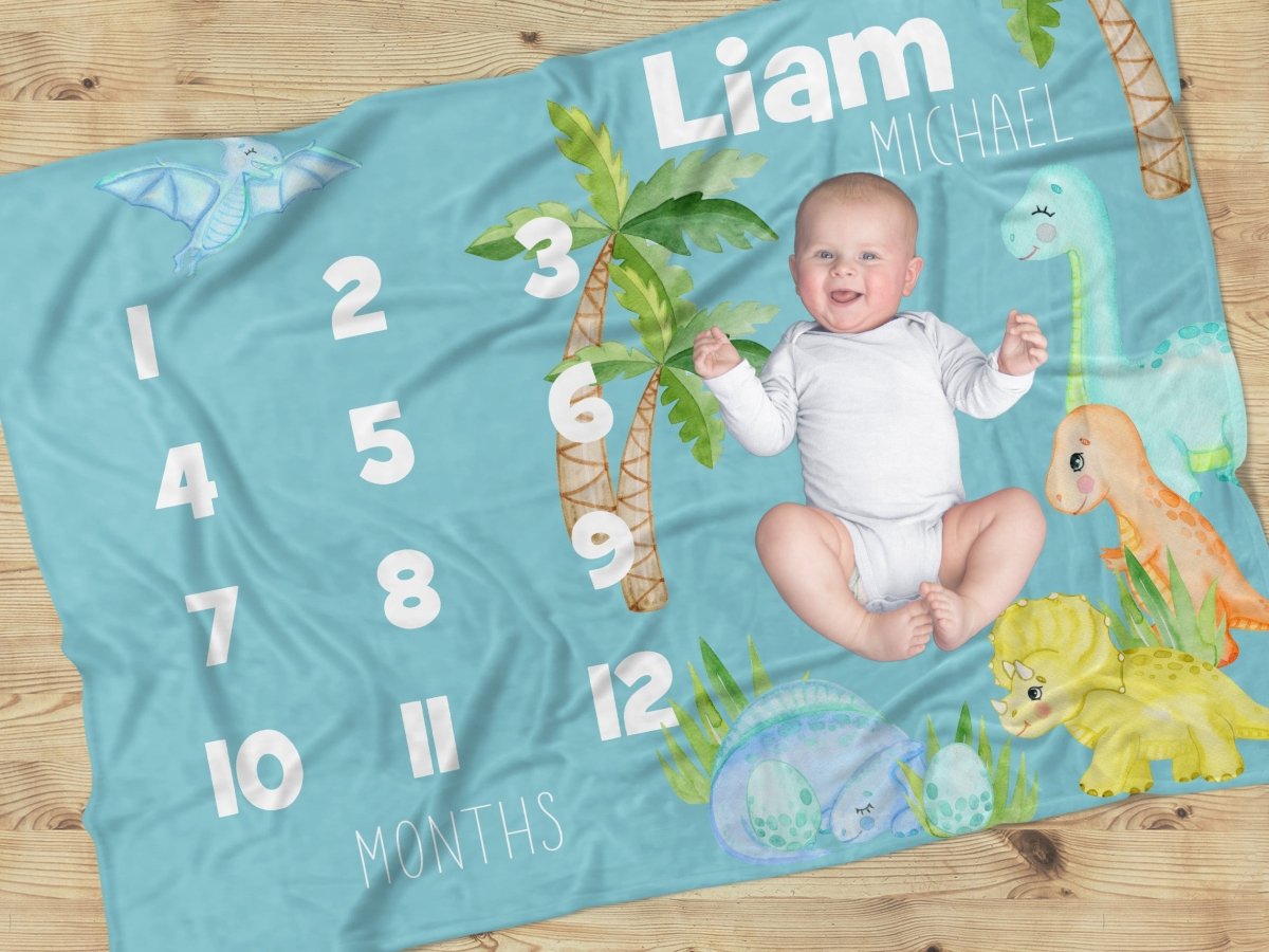 Dino Boy Milestone Minky Blanket - Dino Boy, gender_boy, text