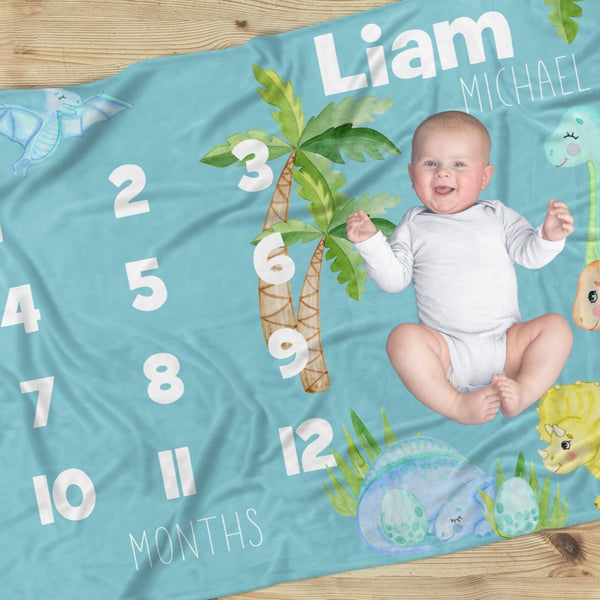 Dino Boy Milestone Minky Blanket - Dino Boy, gender_boy, text