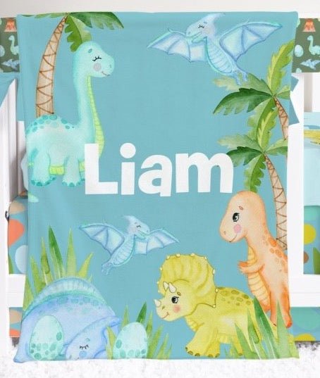 Dino Boy on Green Crib Bedding - Dino Boy, gender_boy, text