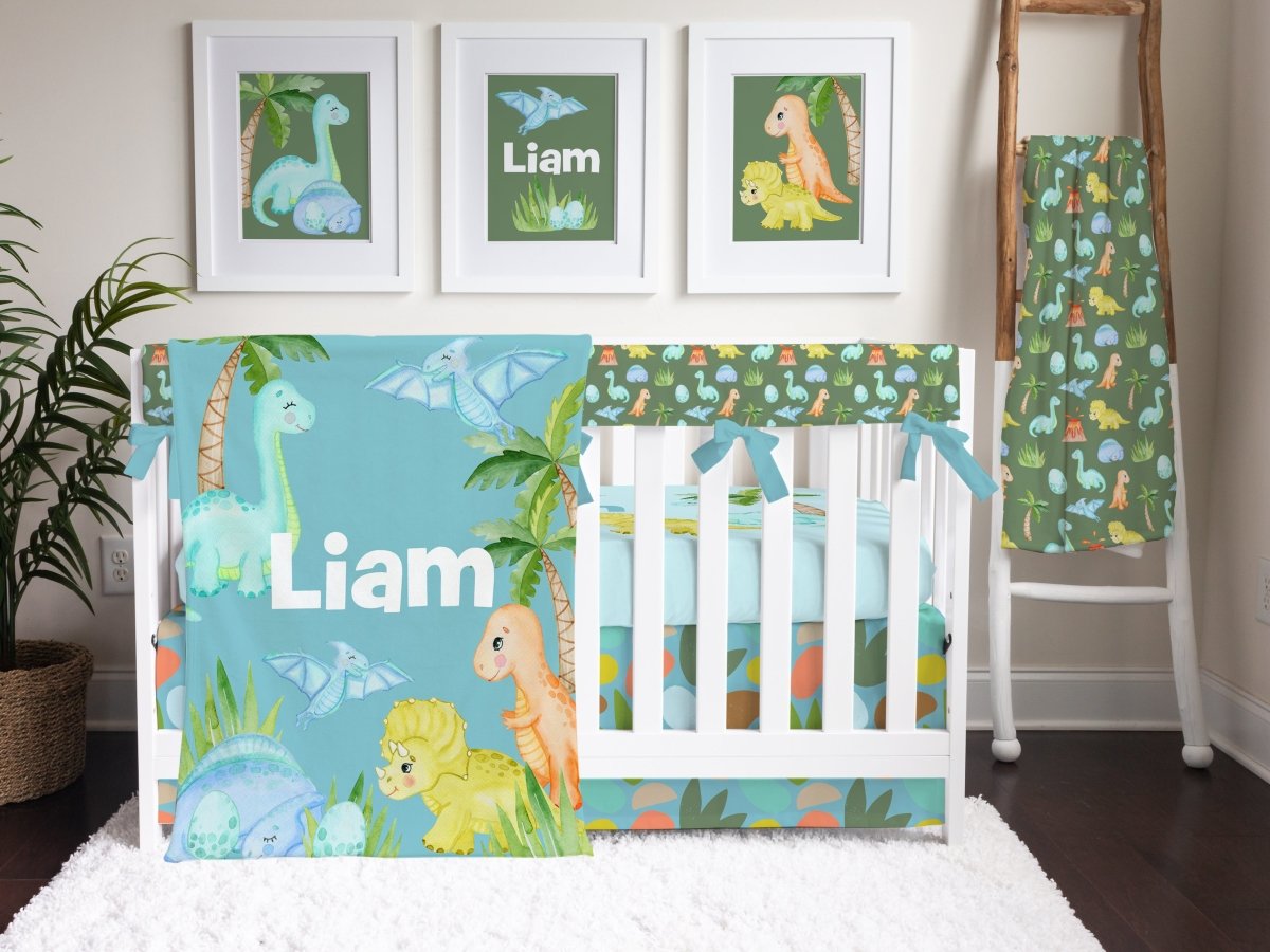 Dino Boy Personalized Crib Sheet - gender_boy, Personalized_Yes, text