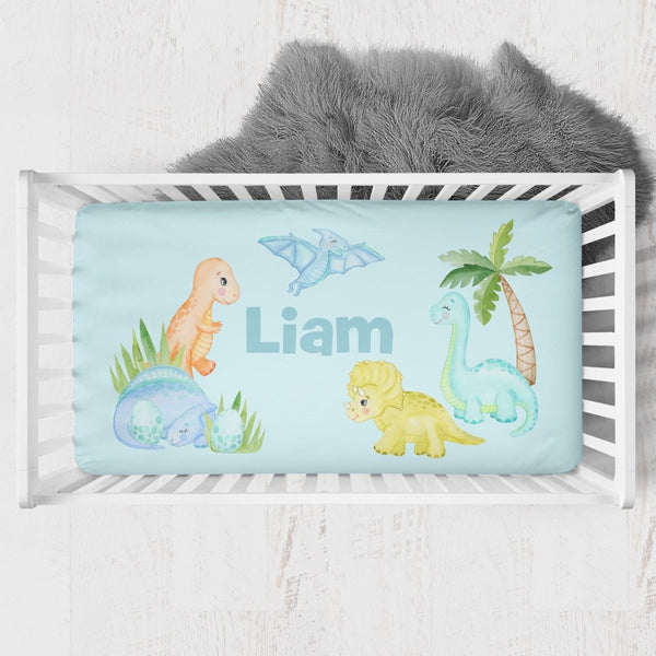 Dino Boy Personalized Crib Sheet - gender_boy, Personalized_Yes, text