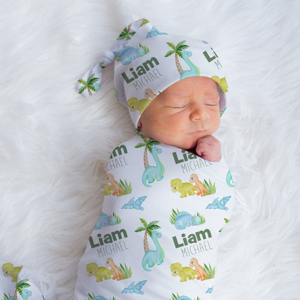 Dino Boy Personalized Swaddle Blanket Set - Dino Boy, gender_boy, text