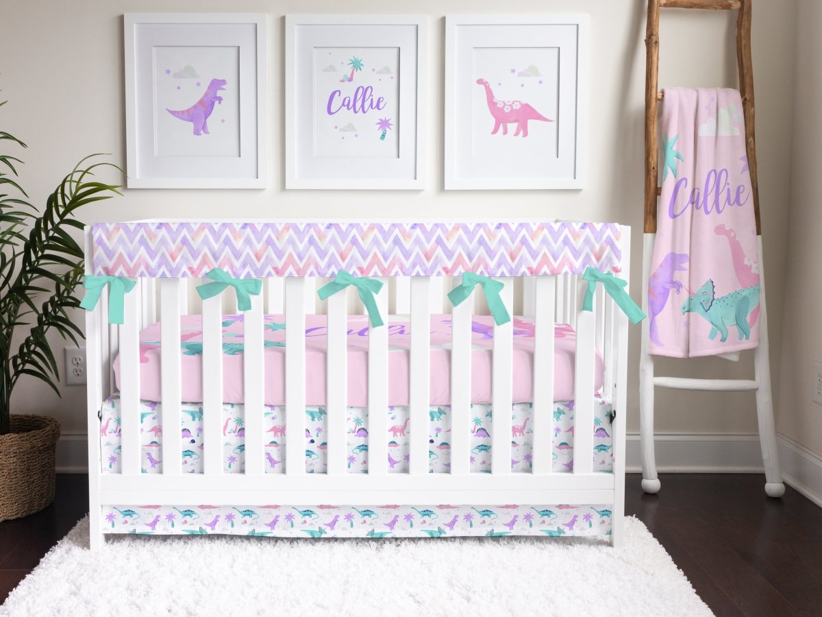 Dino Grrrl Chevron Crib Bedding - Dino Grrrl, gender_girl, text