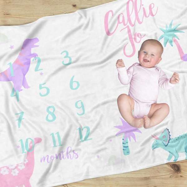 Dino Grrrl Milestone Blanket - Dino Grrrl, gender_girl, text