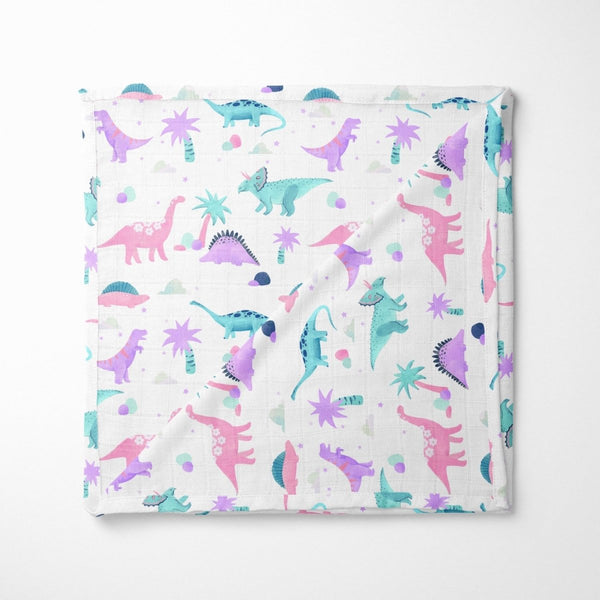 Dino Grrrl Muslin Blanket - Dino Grrrl, gender_girl, Theme_Dinosaur