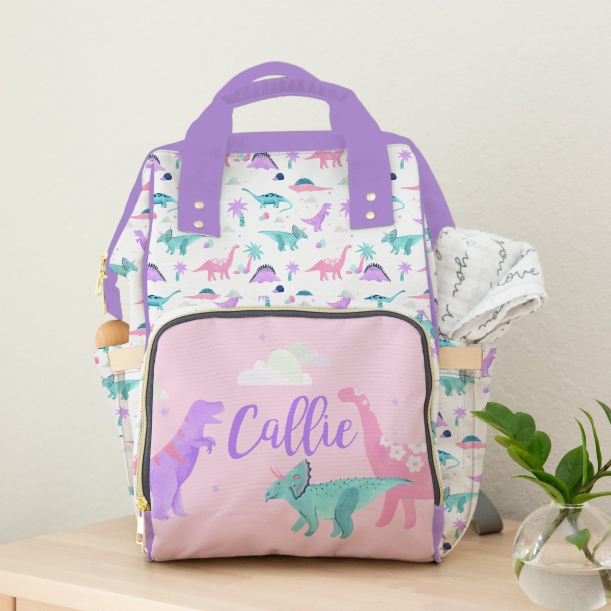 Dino Grrrl Personalized Backpack Diaper Bag - Dino Grrrl, gender_girl, text