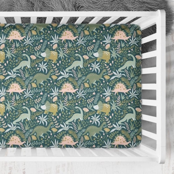 Dinosaur Garden Crib Sheet - gender_girl, Theme_Dinosaur,