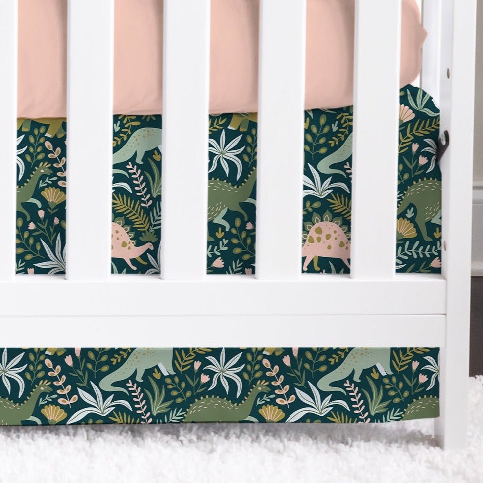 Dinosaur Garden Crib Skirt - Dinosaur Garden, gender_girl, Theme_Dinosaur