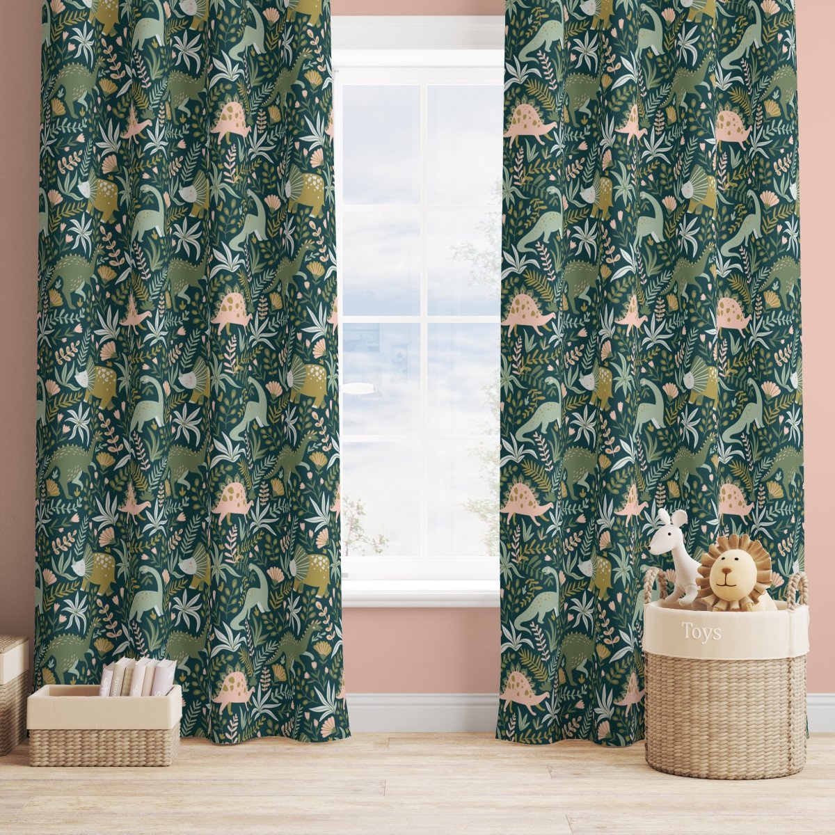 Dinosaur Garden Curtain Panel - Dinosaur Garden, gender_girl, Theme_Dinosaur