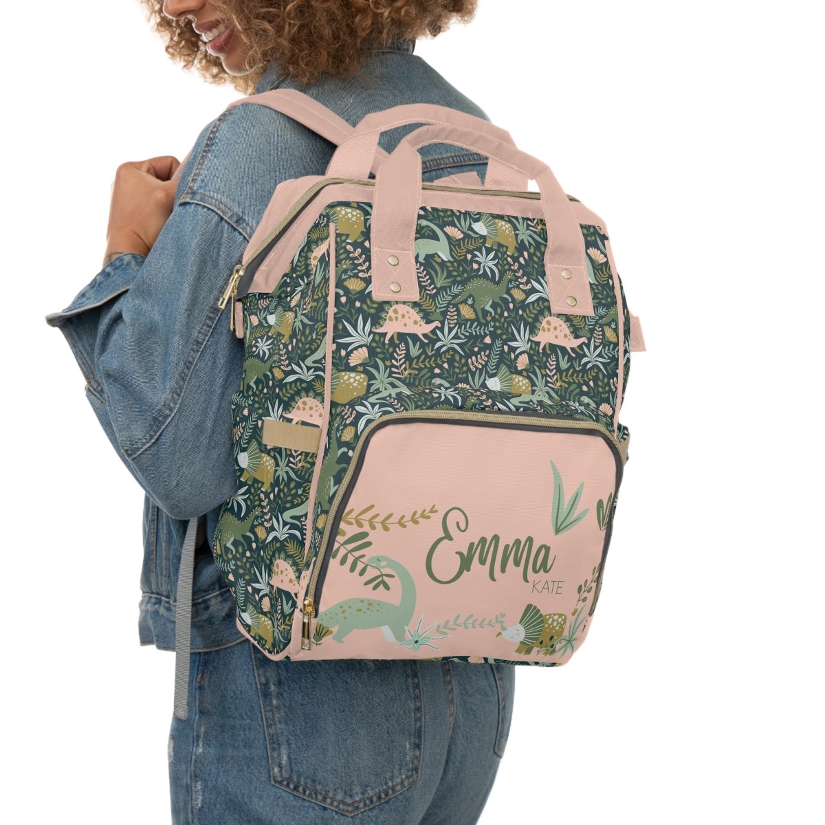 Dinosaur Garden Personalized Backpack Diaper Bag - Dinosaur Garden, gender_girl, text