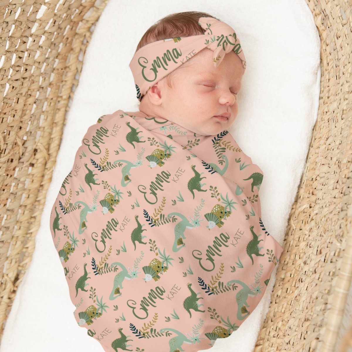 Dinosaur Garden Personalized Swaddle Blanket Set - Dinosaur Garden, gender_girl, text