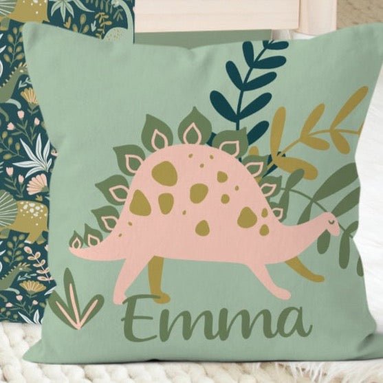 Dinosaur Garden Personalized Throw Pillow - Dinosaur Garden, gender_girl, text