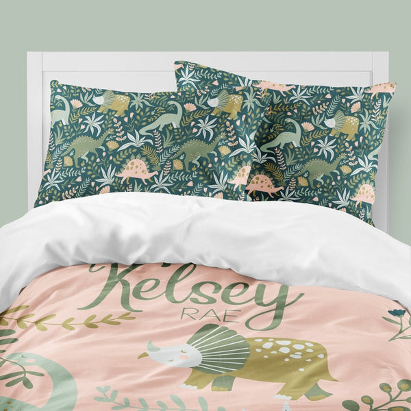 Dinosaur Garden Pink Kids Bedding Set (Comforter or Duvet Cover) - Dinosaur Garden, gender_girl, text