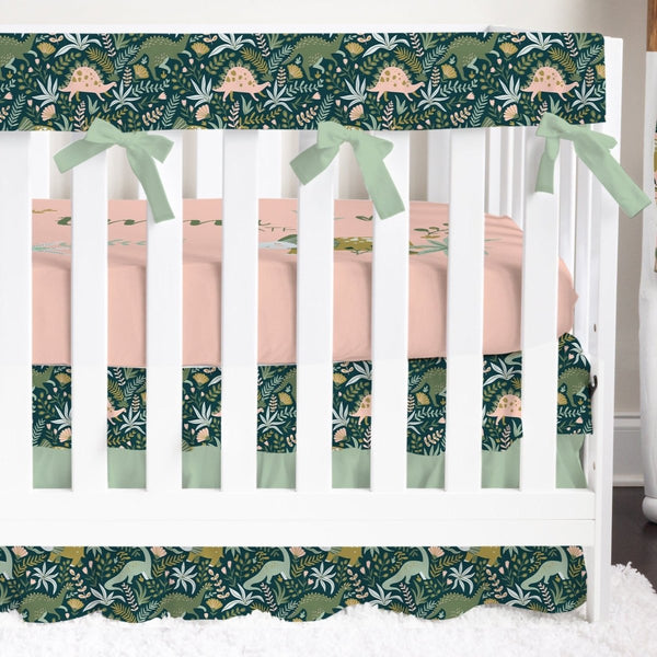 Dinosaur Garden Ruffled Crib Bedding - Dinosaur Garden, gender_girl, text